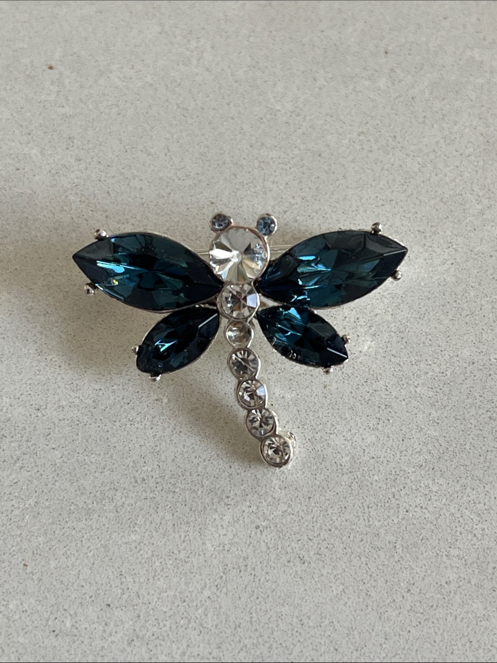 Vintage Dragonfly Brooch in Teal and Clear